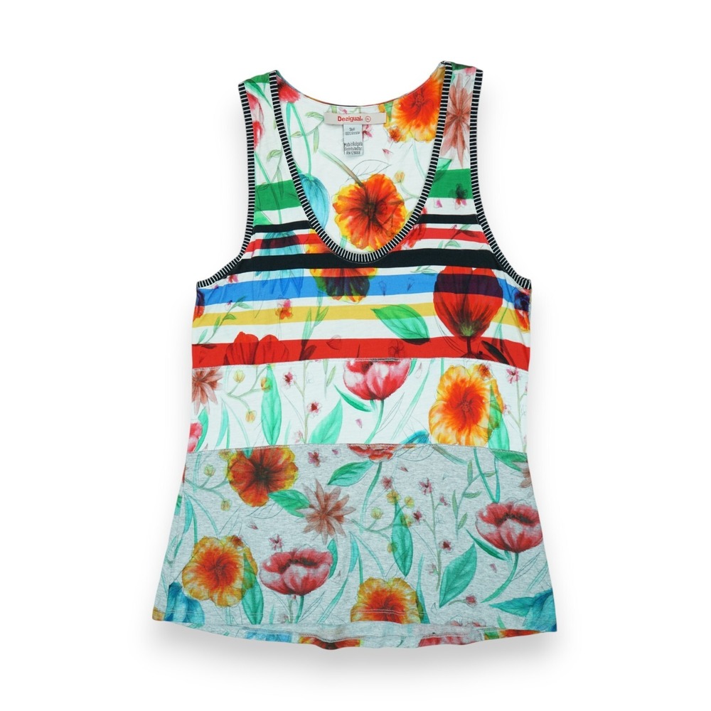 Desigual Tank Top Women's Sleeveless Floral Pattern Size XL Bulgaria Made